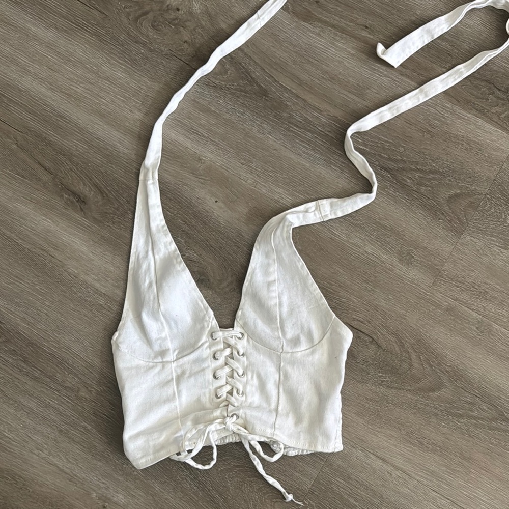 White Lace-Up Women Top